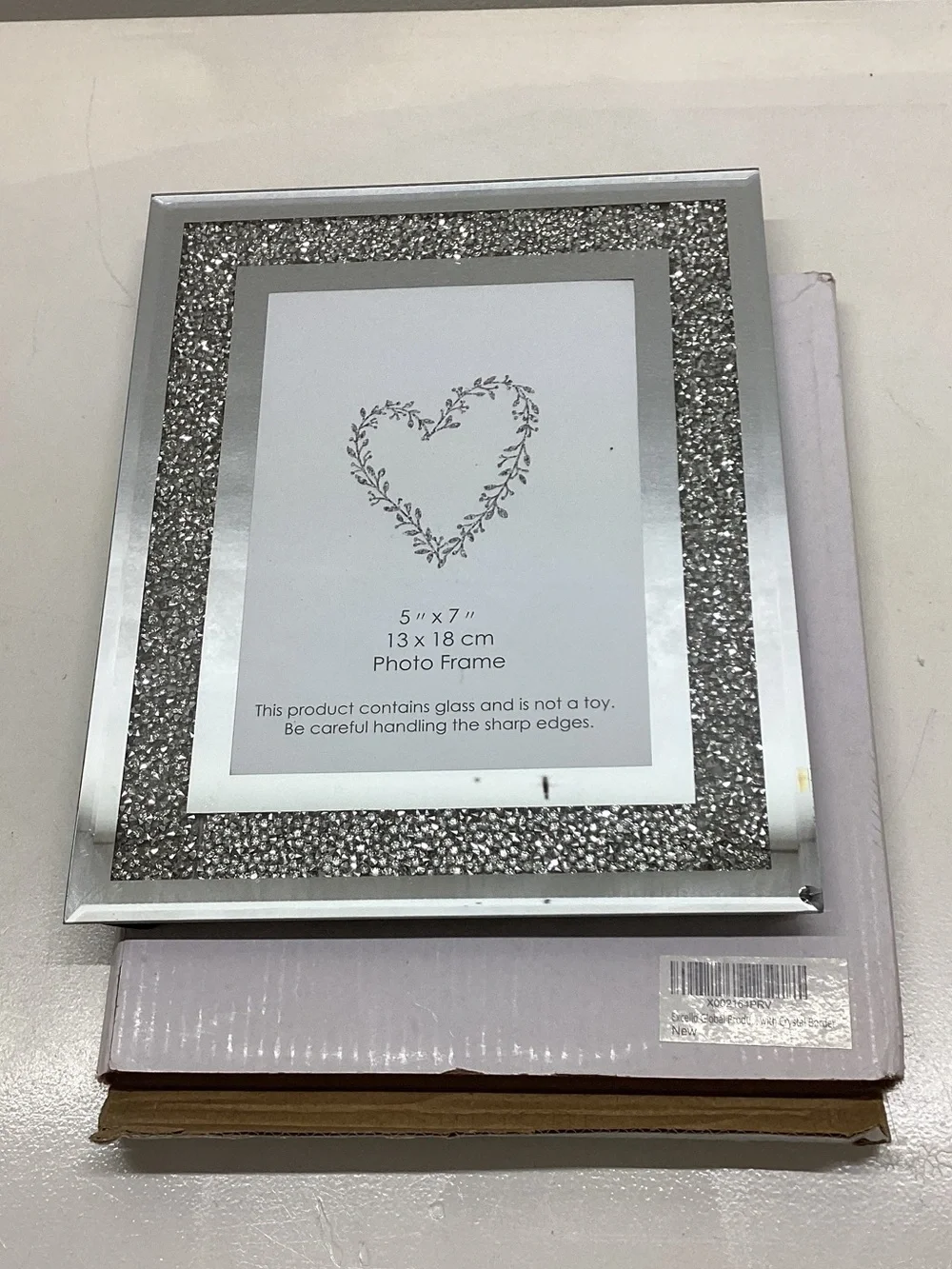 NIB Sparkle Mirrored 5x7 Photo Frame - Silver Glitter